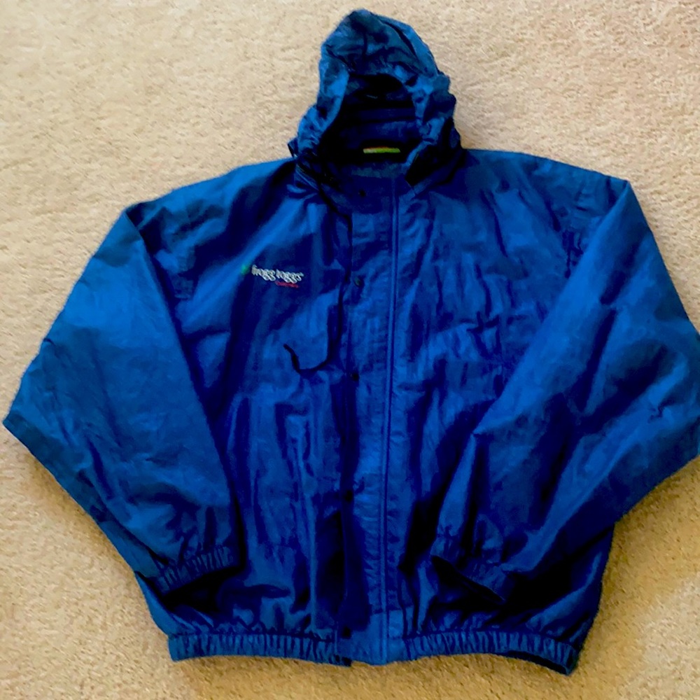 Frog Toggs Rain Jacket W Hood,Mens Navy Blue Snap Full Zip. Size Lg